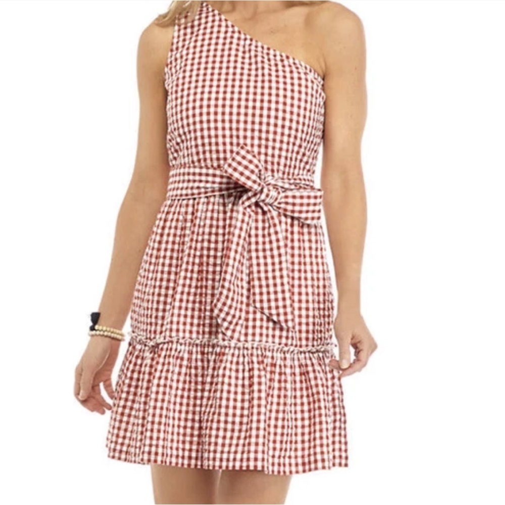 Crown & Ivy Red Gingham One Shoulder Cotton Dress Size 12 - Picture 13 of 13
